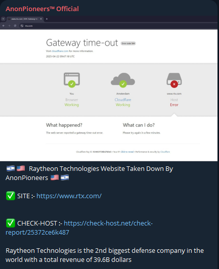 AnonPioneers瞄准RTX公司网站-xLab 威胁情报