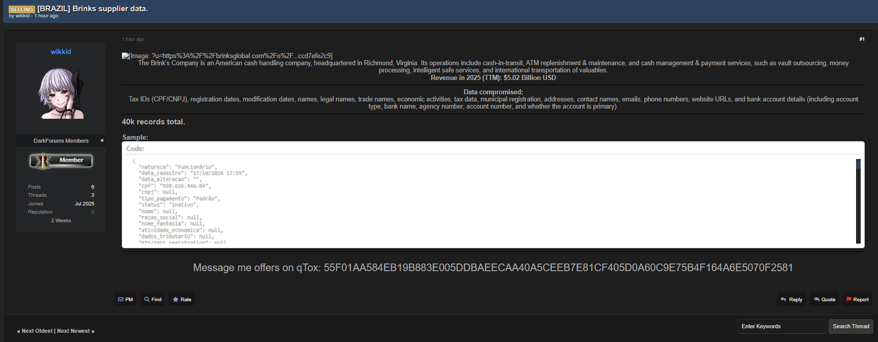 Allwgwd The Brink’s Company的数据泄露-xLab 威胁情报