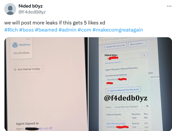f4ded b0yz声称侵犯X的Okta平台-xLab 威胁情报