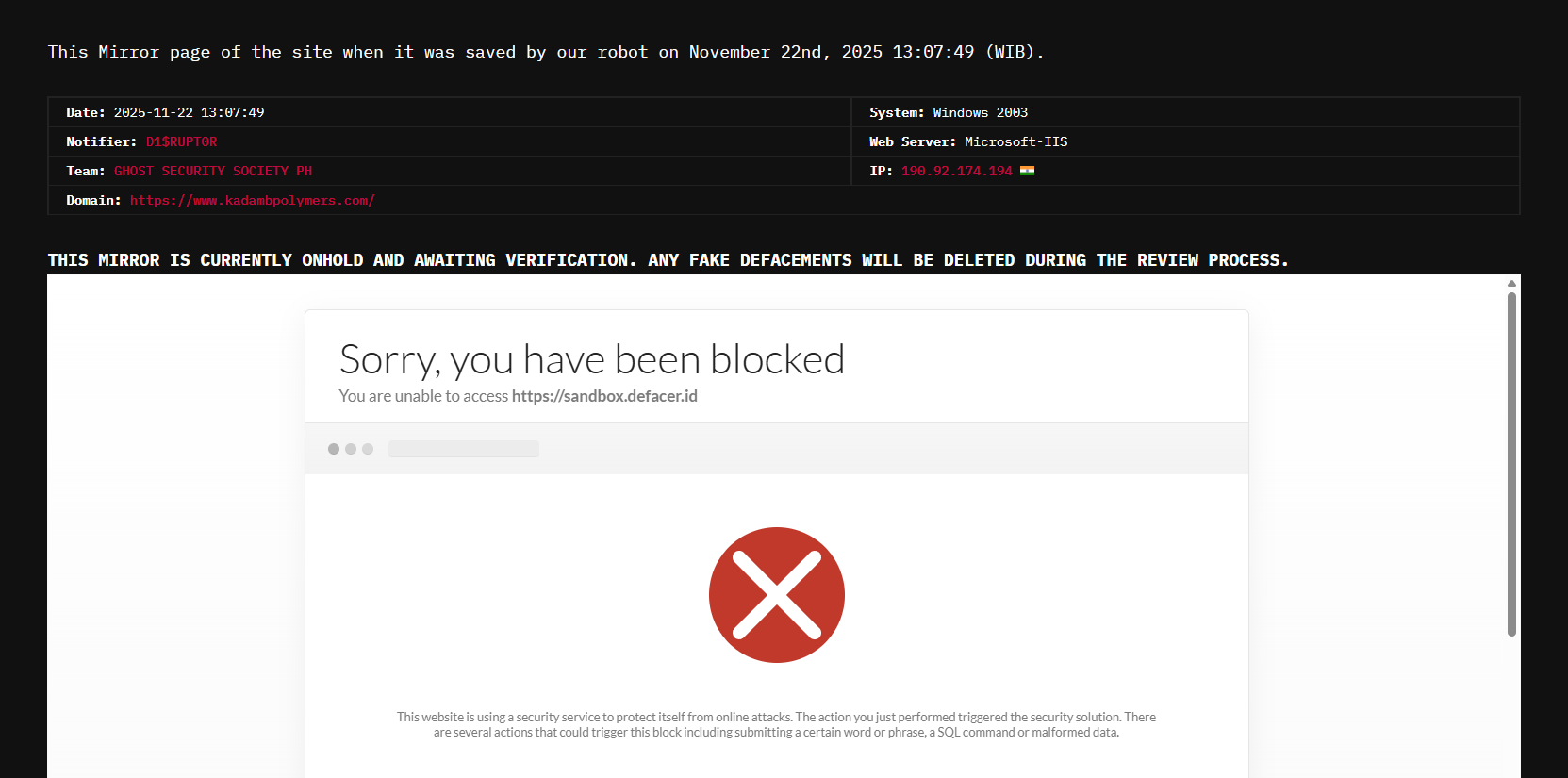 D1$RUPT0R针对Kadam Polymers Private Limited的网站-xLab 威胁情报
