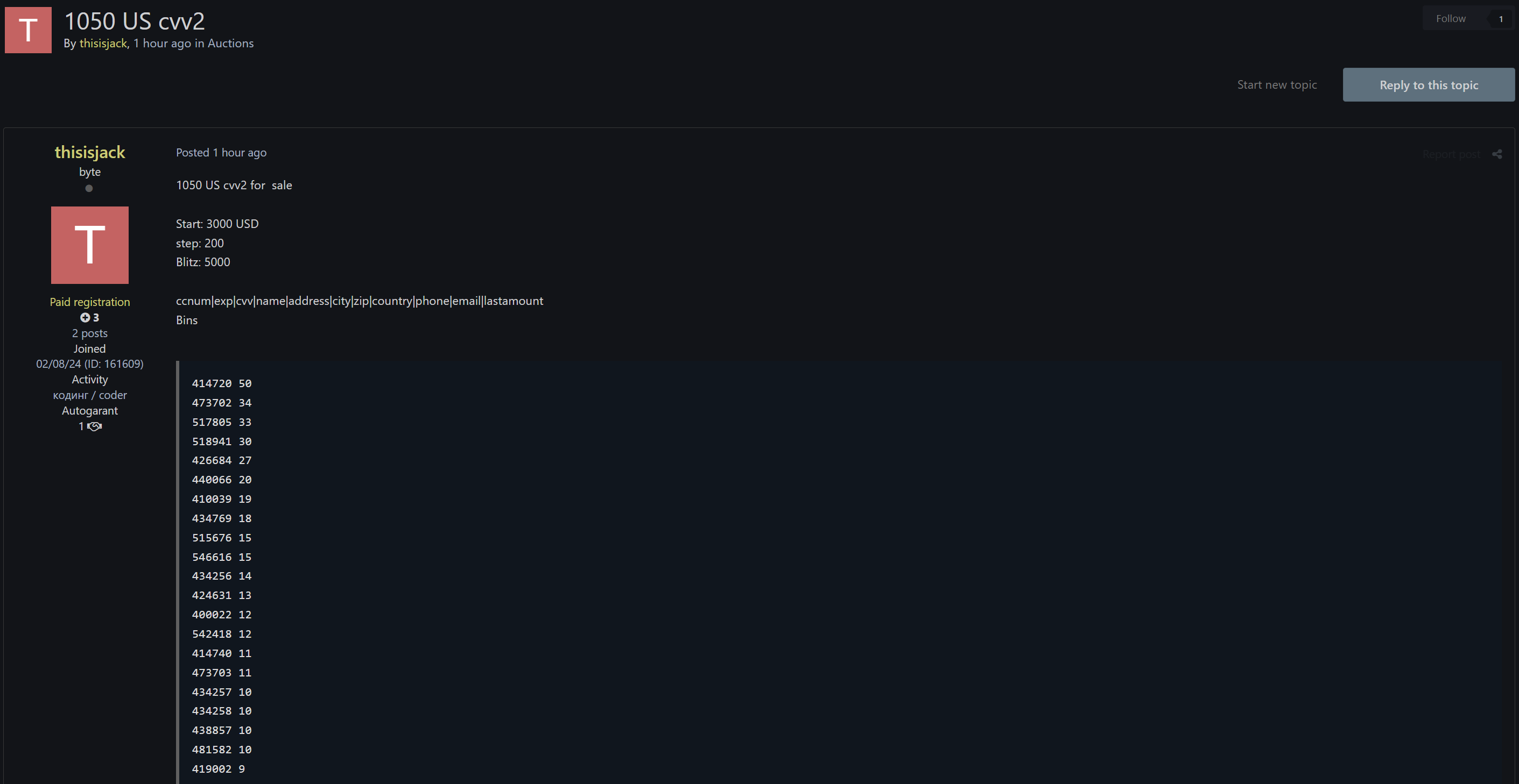 涉嫌数据泄露1,050张美国CVV2卡记录-xLab 威胁情报