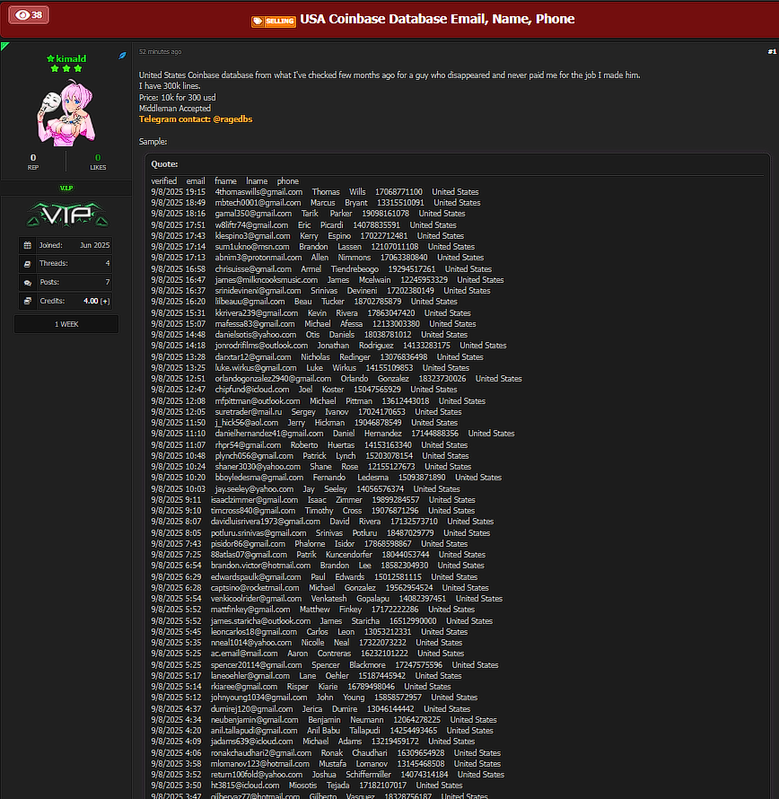 涉嫌从美国出售Coinbase数据-xLab 威胁情报
