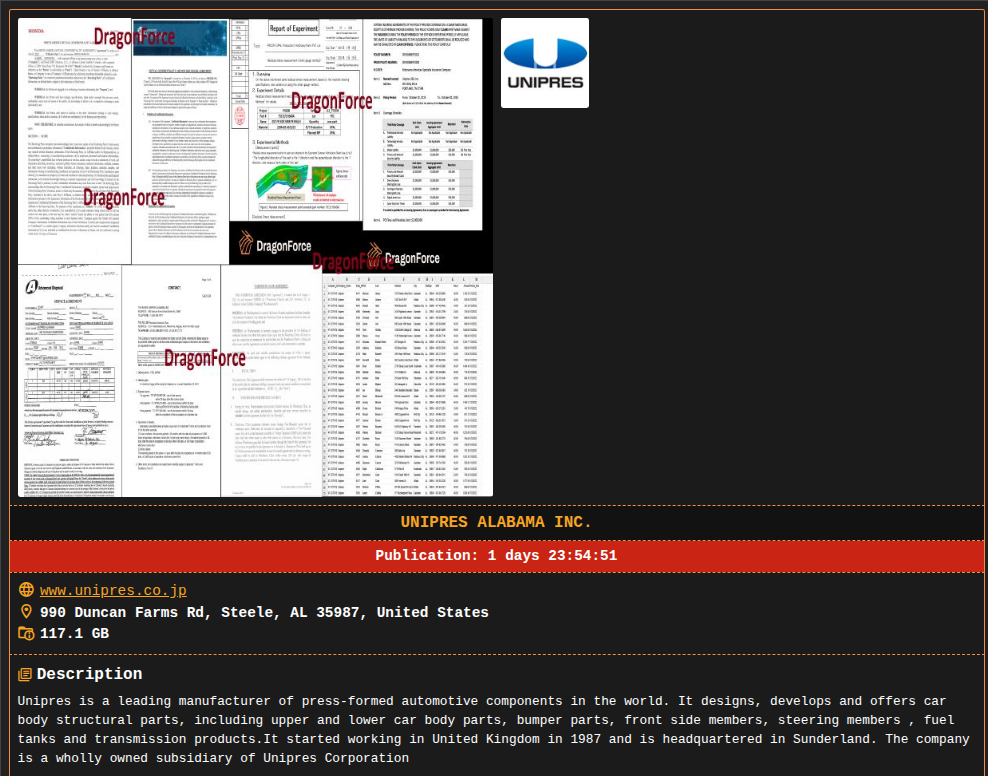 Unipres Corporation victim落入DragonForce勒索软件手中-xLab 威胁情报