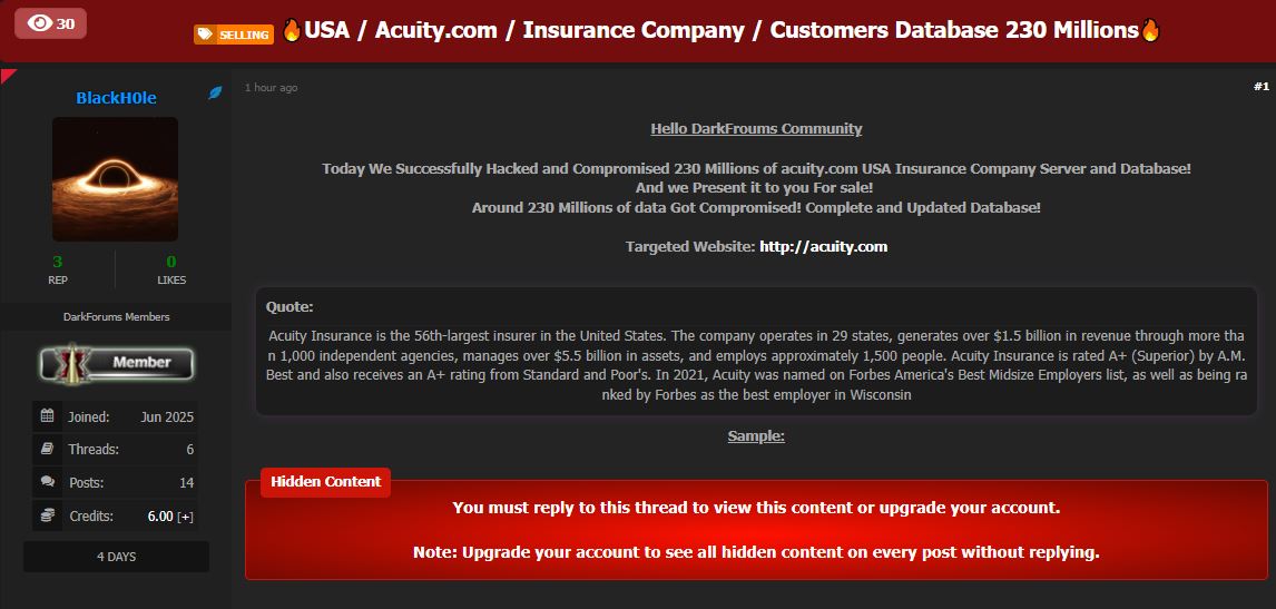 Acuity Insurance涉嫌数据外泄-xLab 威胁情报