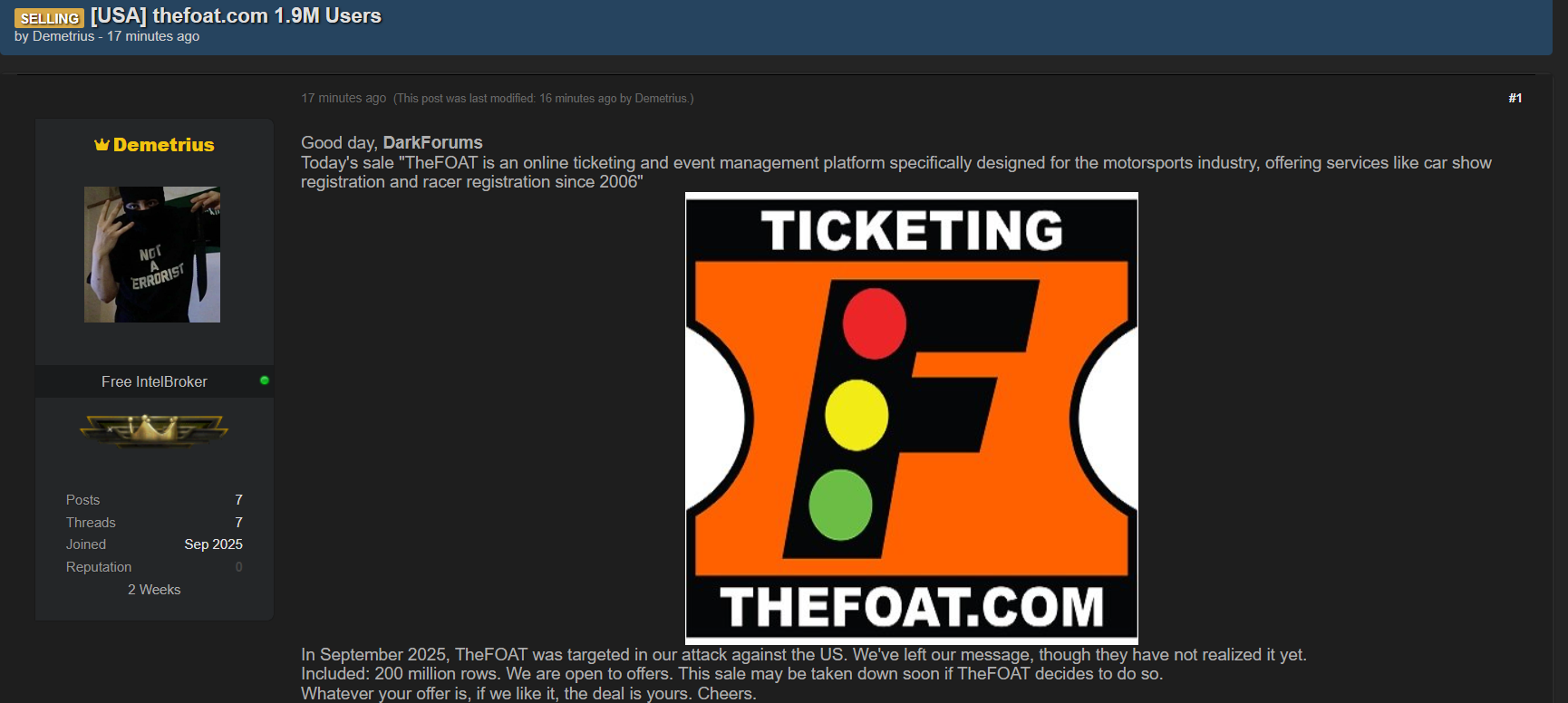 涉嫌出售TheFOAT数据-xLab 威胁情报