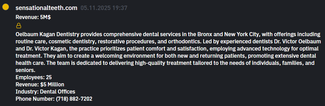 Oelbaum&Kagan Dentistry成为INC RANSOM勒索软件的受害者-xLab 威胁情报