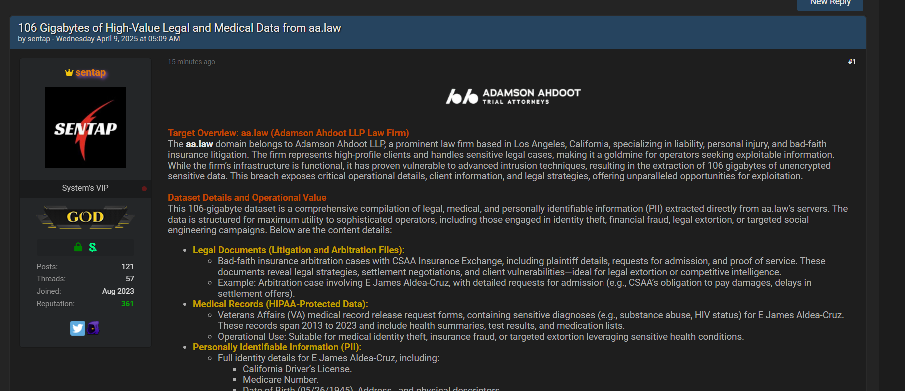 Adamson Ahdoot LLP涉嫌数据外泄-xLab 威胁情报