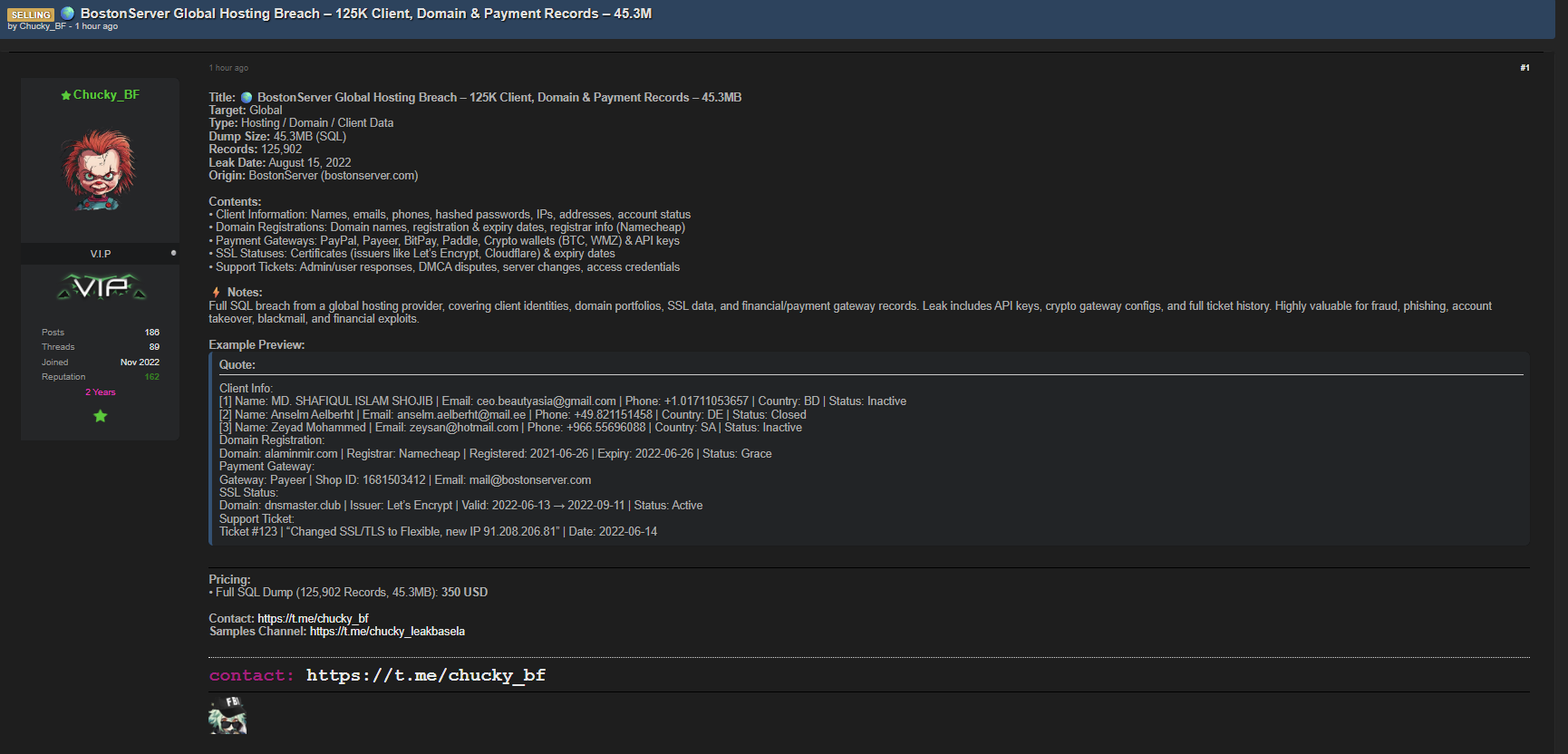 涉嫌出售BostonServer数据-xLab 威胁情报