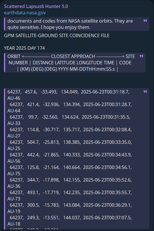 美国宇航局地球数据涉嫌泄露-xLab 威胁情报
