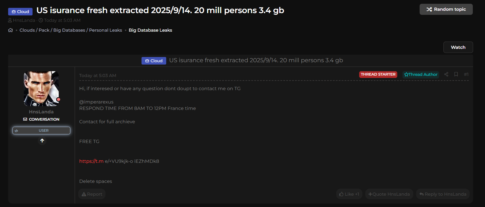 涉嫌出售20百万美国insurance数据-xLab 威胁情报