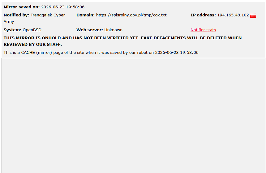 Trenggalek Cyber Army targets the website of Statistics Poland-xLab 威胁情报