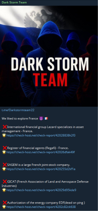 Dark Storm Team targets the website of Electricity of France-xLab 威胁情报