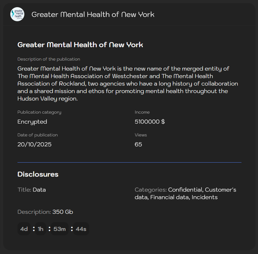 纽约更大的心理健康成为Sinobi勒索软件的受害者-xLab 威胁情报