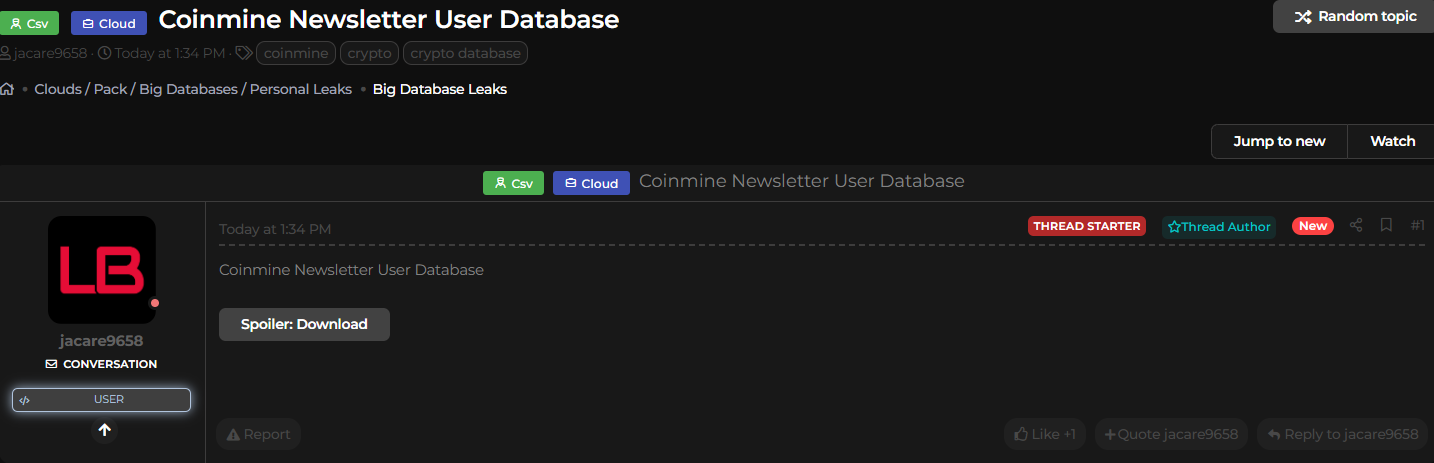 Coinmine涉嫌数据泄露-xLab 威胁情报