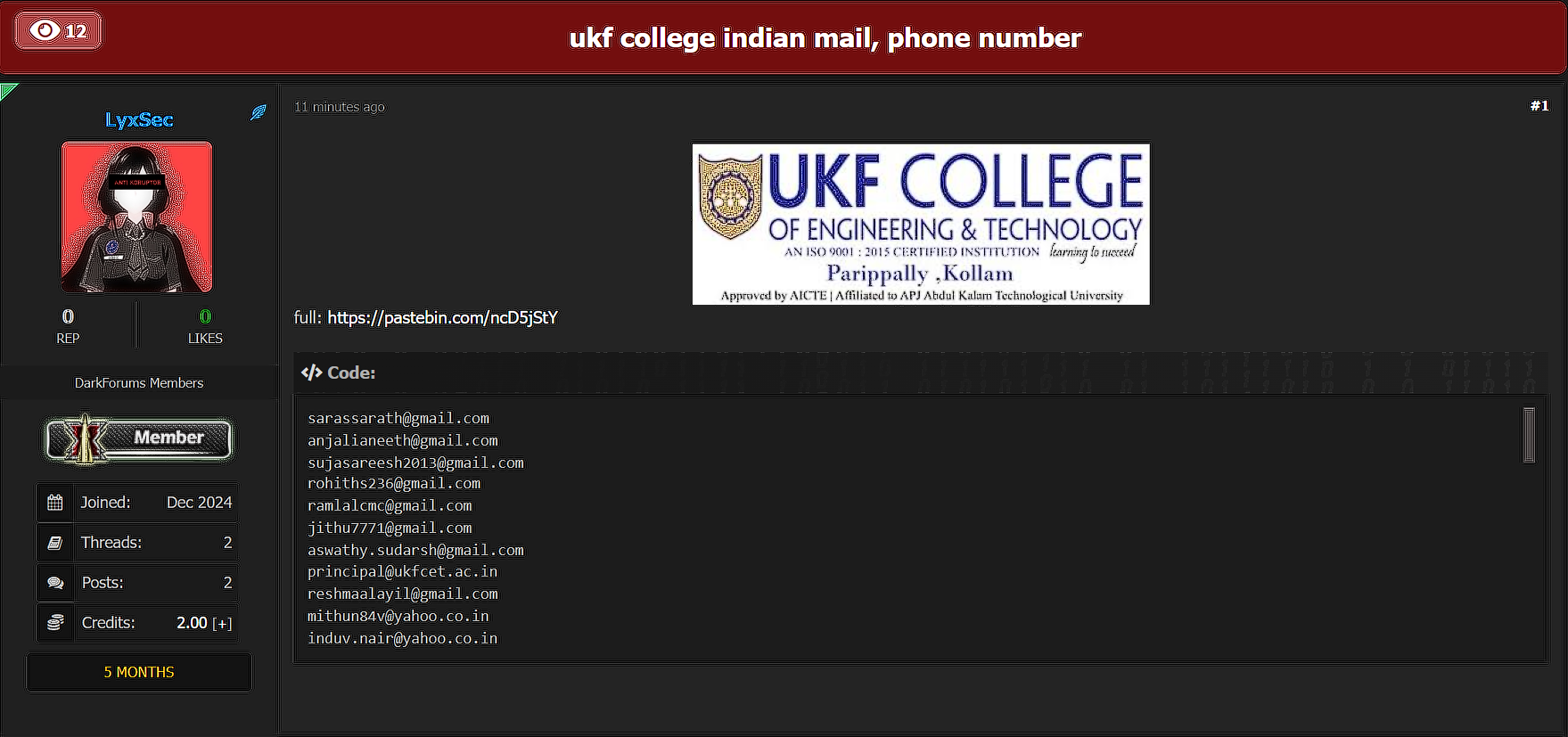 UKF工程技术学院(UKFCET)涉嫌数据外泄-xLab 威胁情报