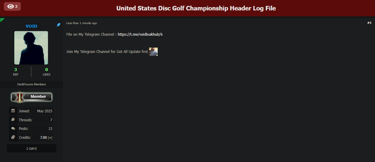 美国圆盘高尔夫锦标赛涉嫌数据泄露-xLab 威胁情报