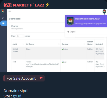 Alleged account sale of Regional Development Information System-xLab 威胁情报
