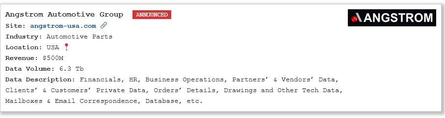 Angstrom Automotive Group，LLC将victim归咎于PEAR勒索软件-xLab 威胁情报