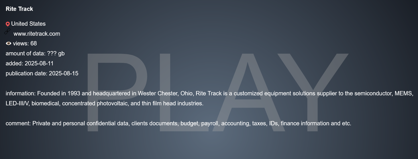 Rite Track成为PLAY勒索软件的受害者-xLab 威胁情报