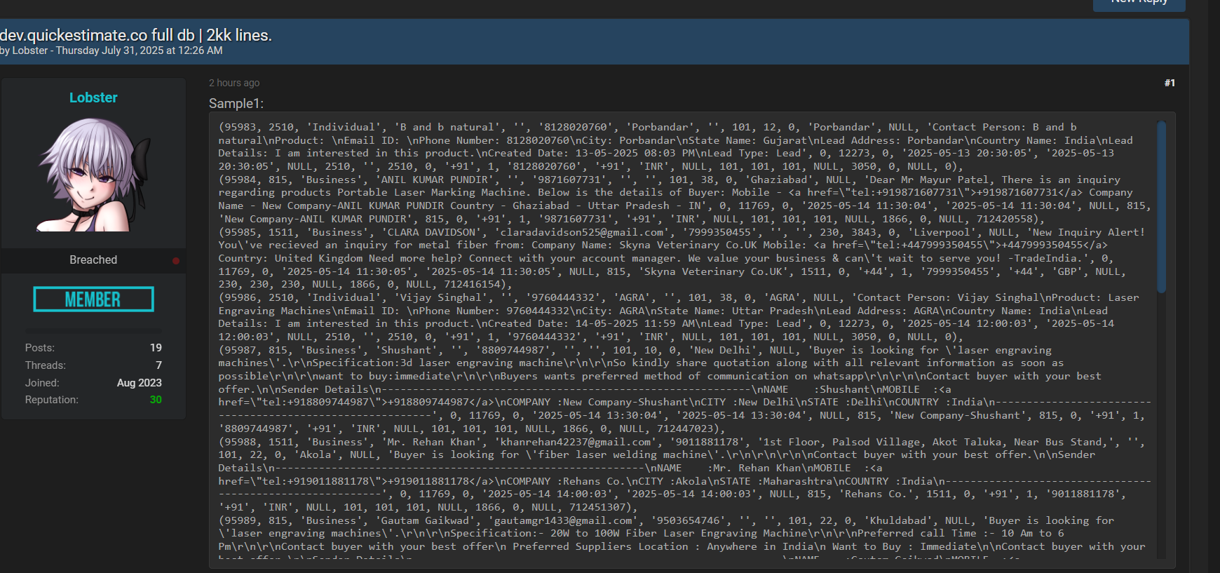 Quickest涉嫌出售数据-xLab 威胁情报