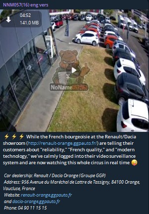 Alleged unauthorized access to surveillance system of Dacia Orange GGP Automobiles-xLab 威胁情报