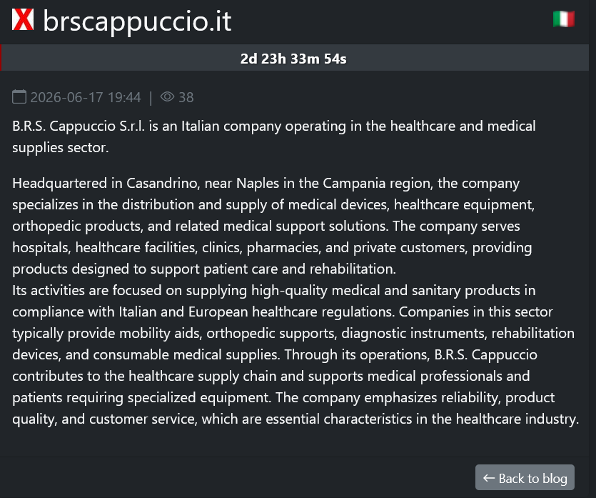 B.R.S. Cappuccio s.r.l. falls victim to SafePay ransomware-xLab 威胁情报