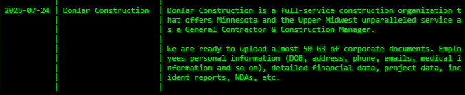 Donlar Construction成为Akira勒索软件的受害者-xLab 威胁情报