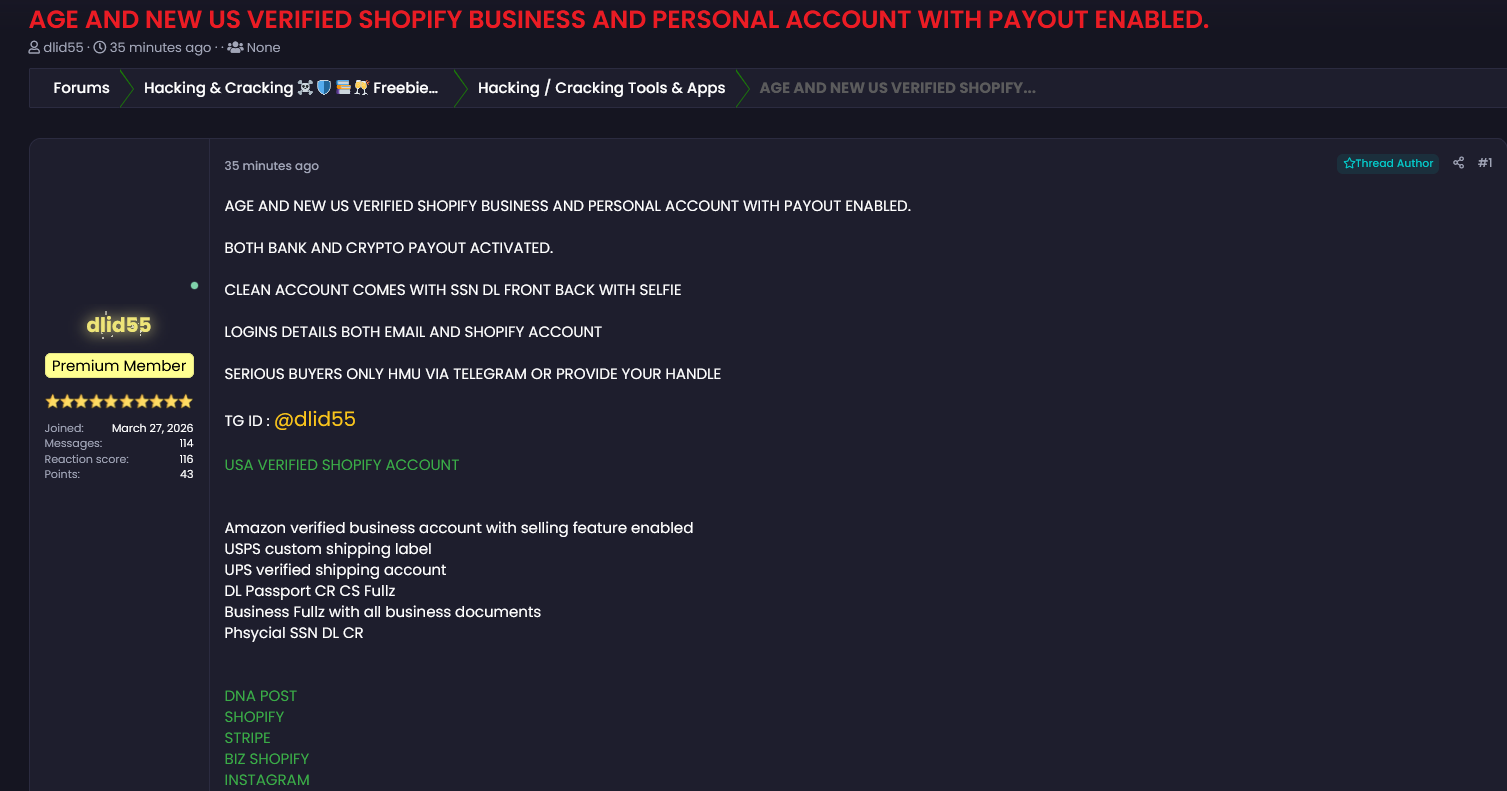 Alleged sale of U.S. Shopify accounts-xLab 威胁情报