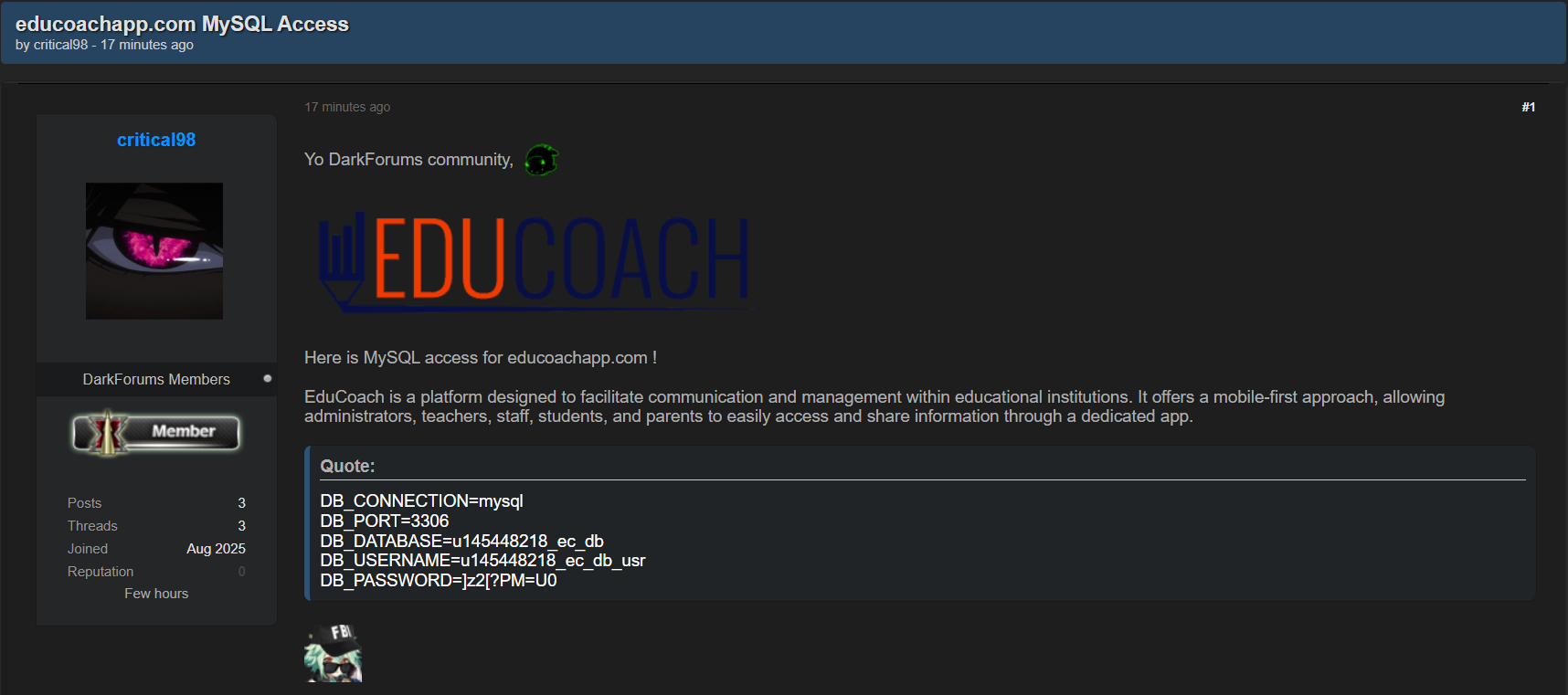 涉嫌泄露对EduCoach的未经授权的SQL访问-xLab 威胁情报