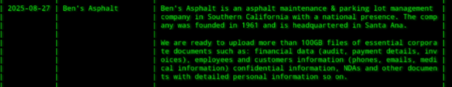 INC.Ben’s Asphalt成为Akira勒索软件的受害者-xLab 威胁情报