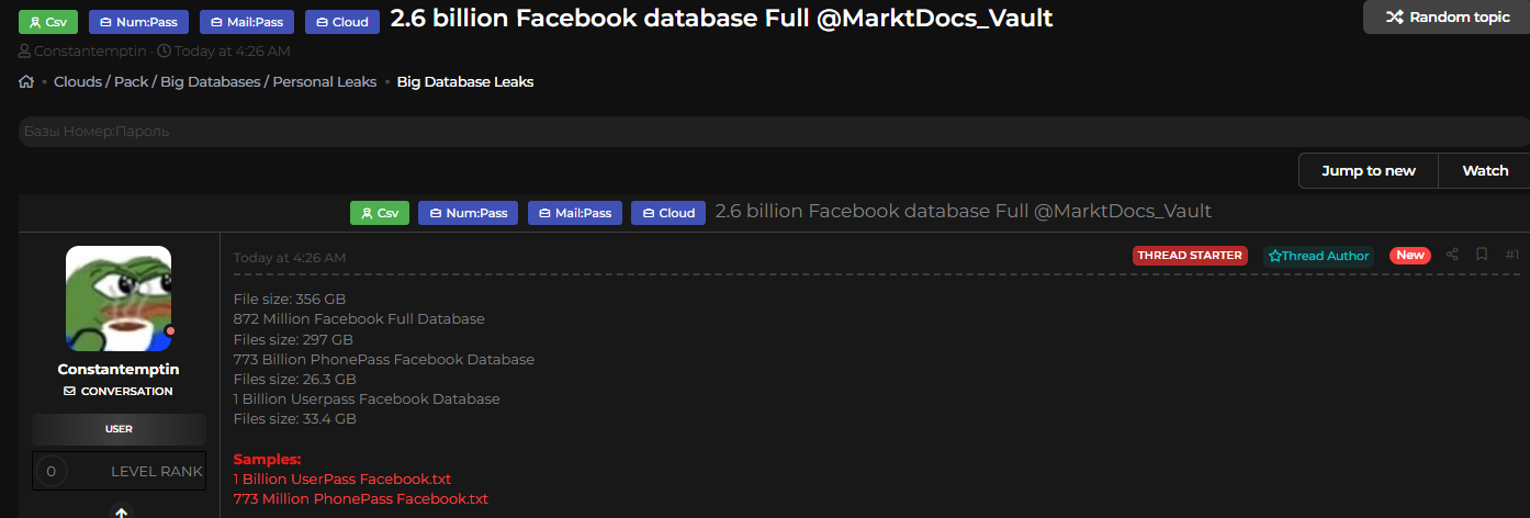26亿Facebook数据涉嫌泄露-xLab 威胁情报