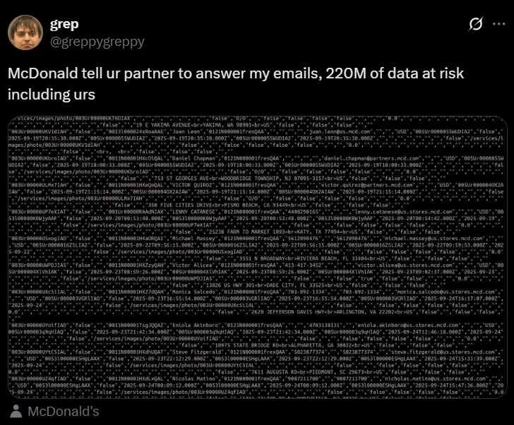 麦当劳及其合作伙伴涉嫌数据泄露-xLab 威胁情报