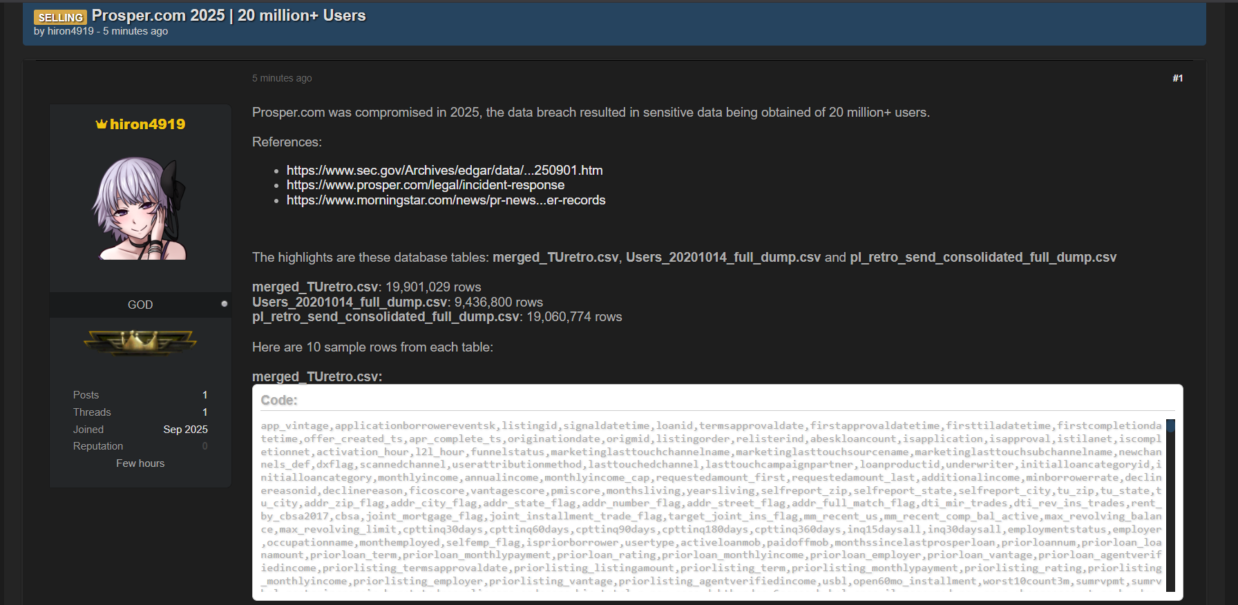 涉嫌出售Prosper数据-xLab 威胁情报