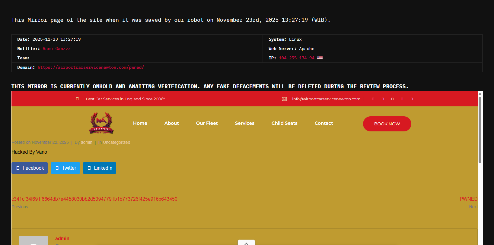 Vano Ganzzz瞄准机场汽车服务Newton的网站-xLab 威胁情报