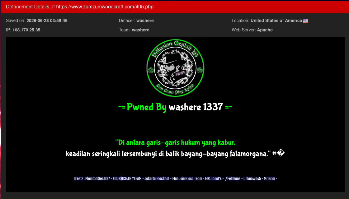 washere targets the website of Zum Zum Woodcraft-xLab 威胁情报