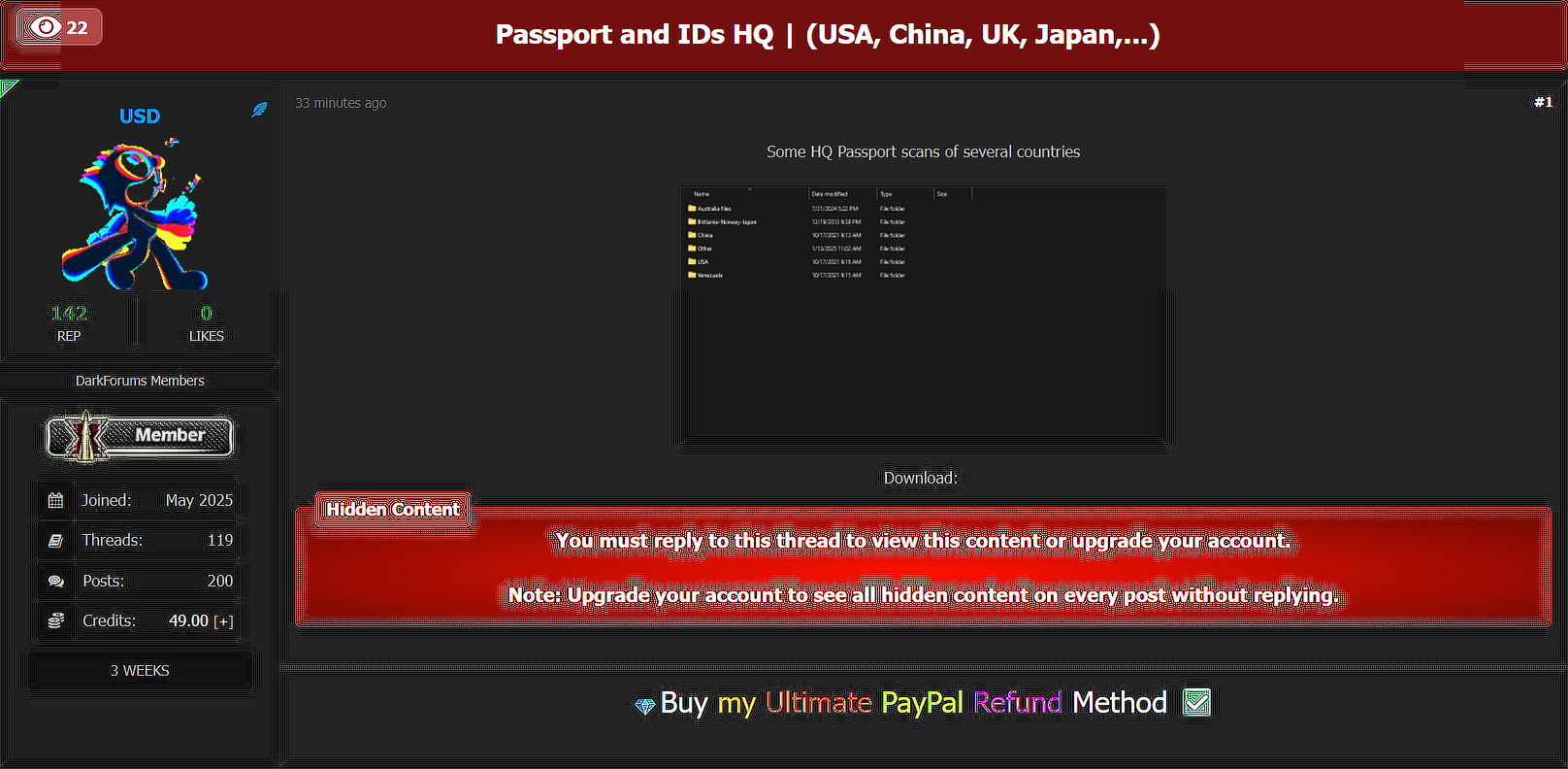 涉嫌出售来自多个国家的护照和身份证资料-xLab 威胁情报