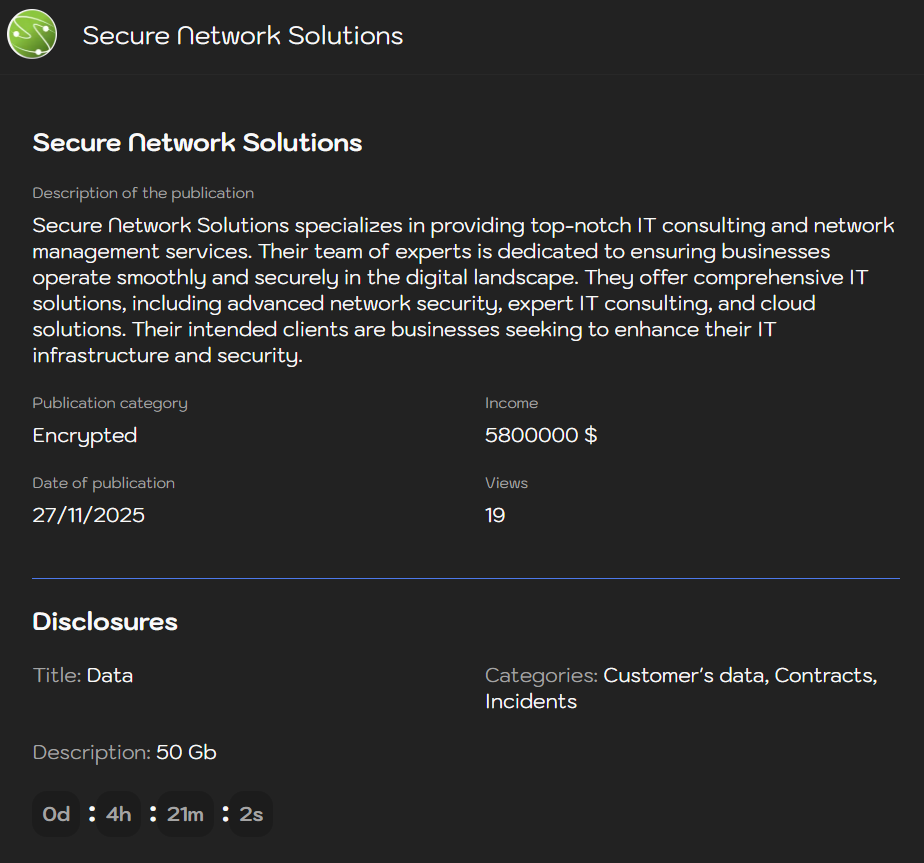 Secure Network Solutions India成为Sinobi勒索软件的受害者-xLab 威胁情报