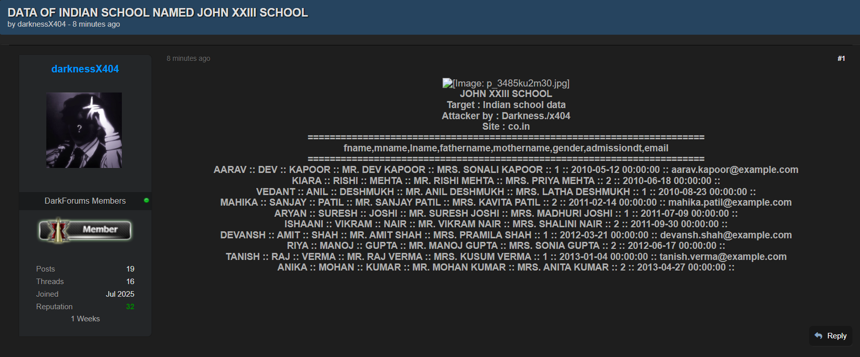 涉嫌数据泄露John XXIII CBSE学校-xLab 威胁情报