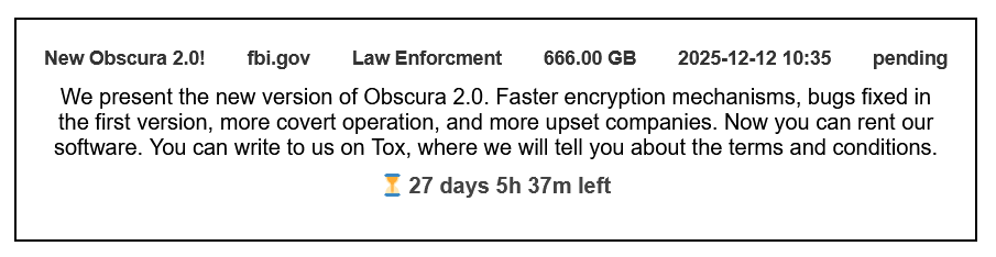 Federal调查局(FBI)成为Obscura勒索软件的受害者-xLab 威胁情报