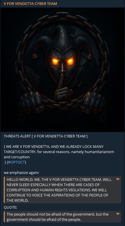 V FOR VENDETTA CYBER团队声称针对多个国家-xLab 威胁情报