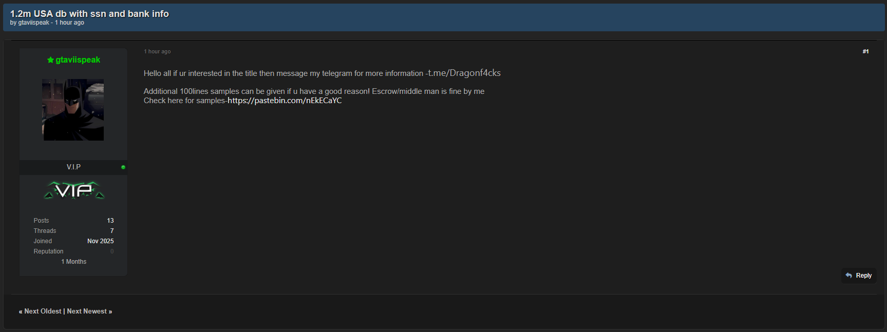 涉嫌泄露包含SSN和银行信息的美国数据库-xLab 威胁情报