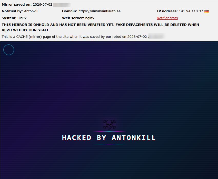 Antonkill targets the website of Al Maha International-xLab 威胁情报