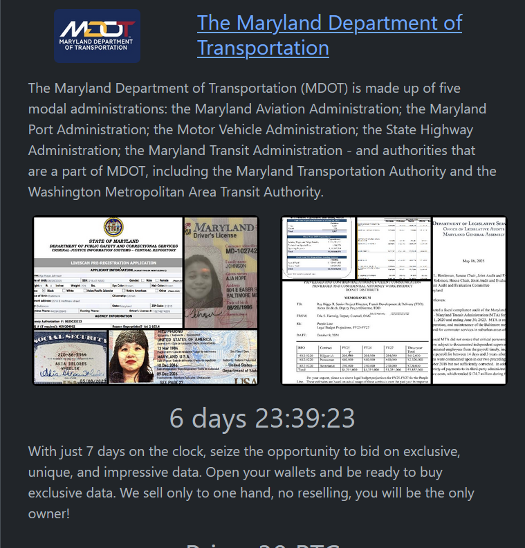 马里兰交通部成为Rhysida勒索软件的受害者-xLab 威胁情报