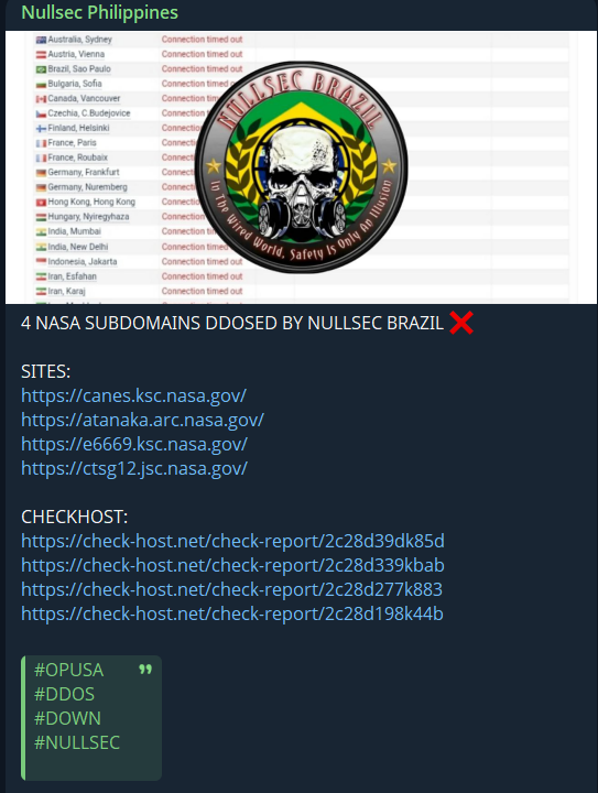 Nullsec菲律宾瞄准NASA网站-xLab 威胁情报