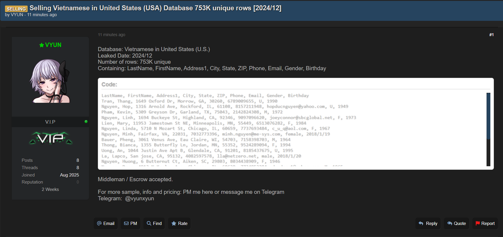 涉嫌在美国出售越南数据库-xLab 威胁情报
