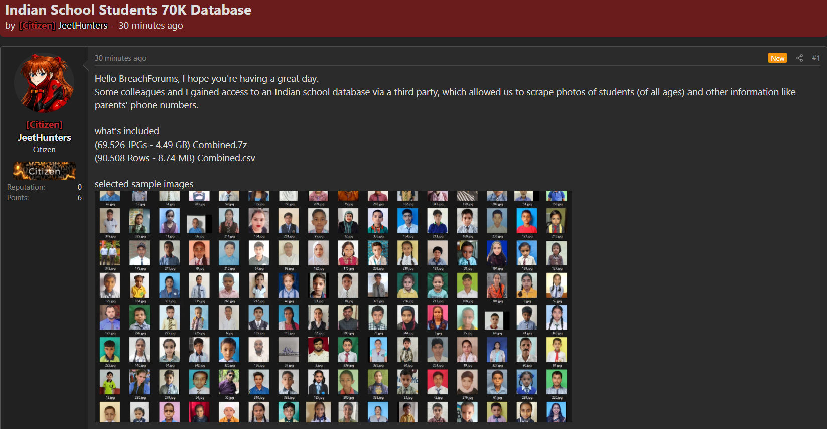 Alleged leak of an unidentified Indian school data-xLab 威胁情报