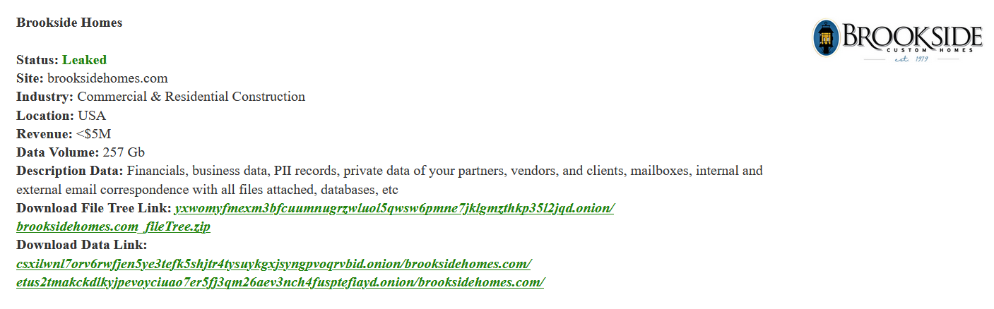 Brookside Homes成为PEAR勒索软件的受害者-xLab 威胁情报
