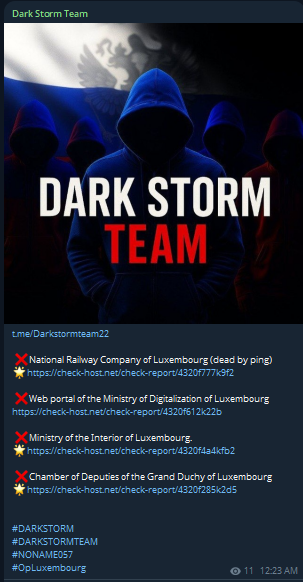 Dark Storm Team targets the website of Chemins de Fer Luxembourgeois-xLab 威胁情报
