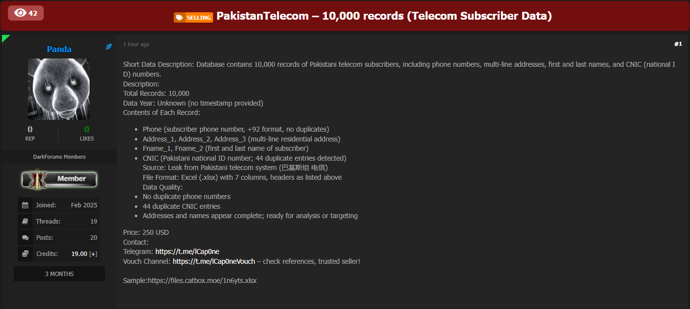 涉嫌出售巴基斯坦电信用户数据-xLab 威胁情报