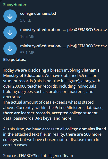 Alleged data breach of Vietnam’s Ministry of Education-xLab 威胁情报